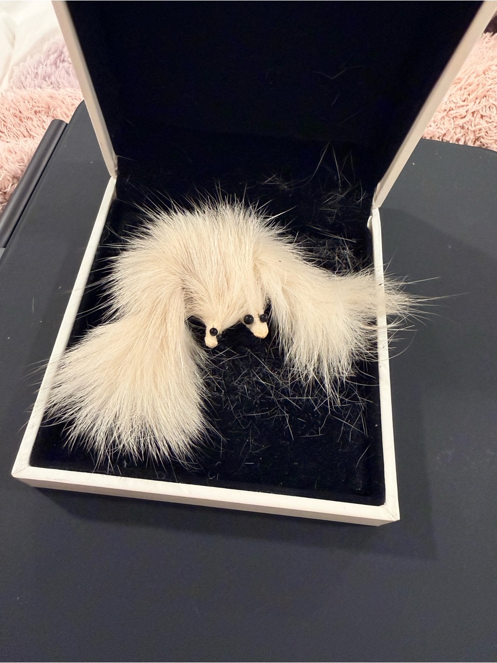 Vintage Mid-Century Cream Fur Dog Brooch Pin